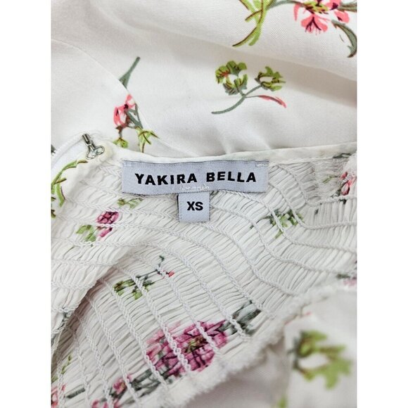 Yakira Bella Smocked Dress Womens XS White Floral Short Sleeve Rayon - Picture 5 of 7